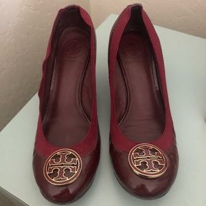 Tory Burch Burgundy Caroline Patent Leather Wedge